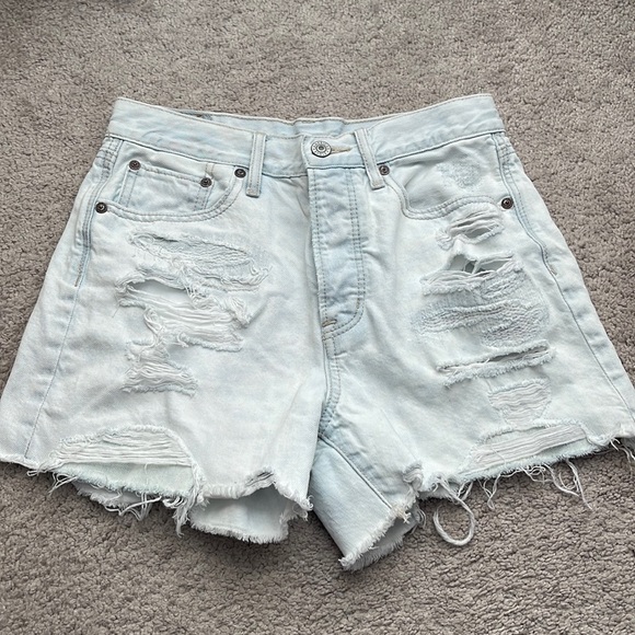 American Eagle High Waisted Ripped Jean Shorts - Picture 1 of 5